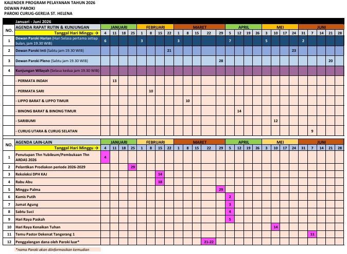 Kalender Januari - Juni 2026