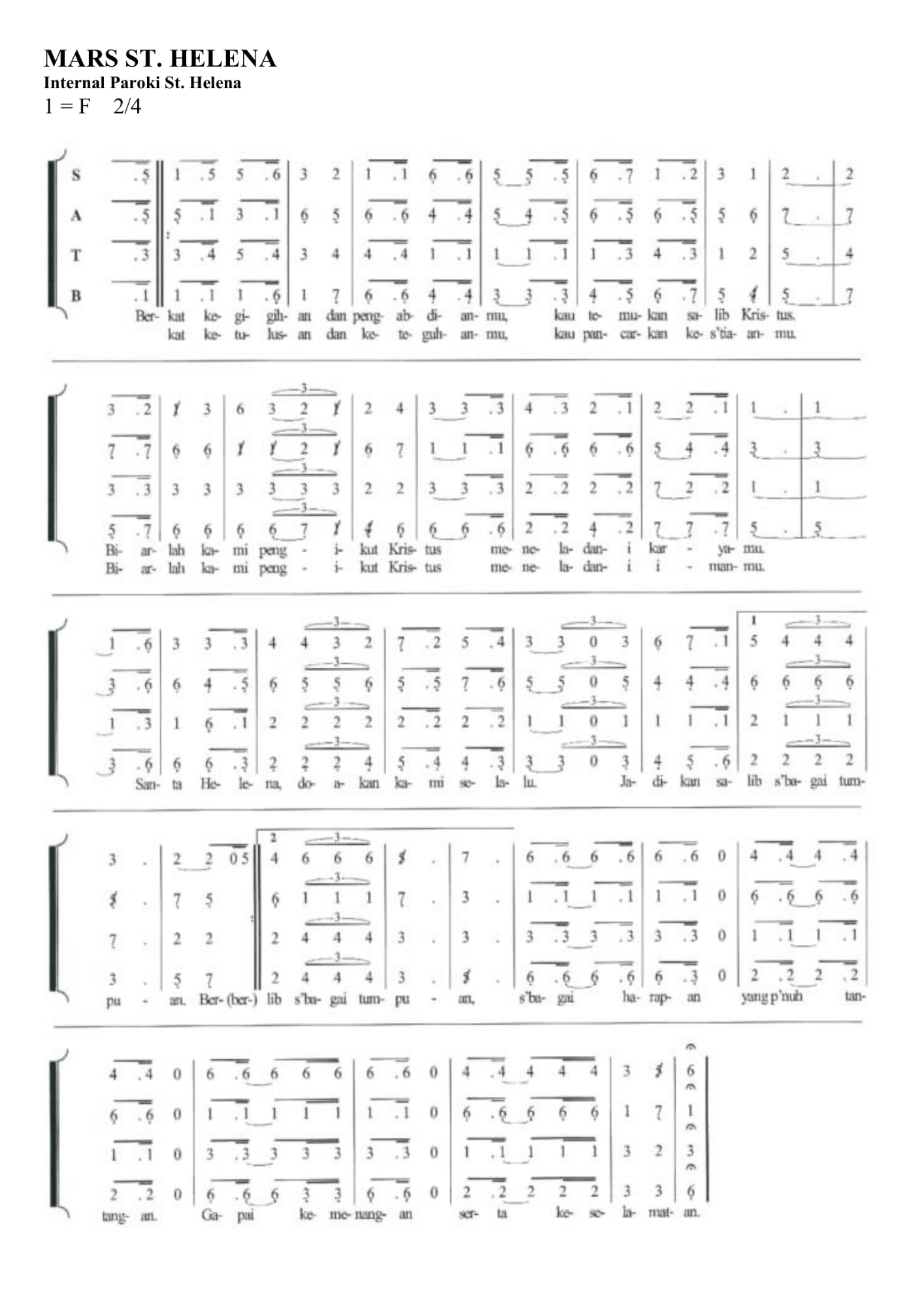 Partitur Mars St. Helena